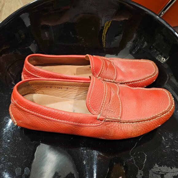 Prada Orange Pebbled Leather Driving Shoes - Picture 1 of 9